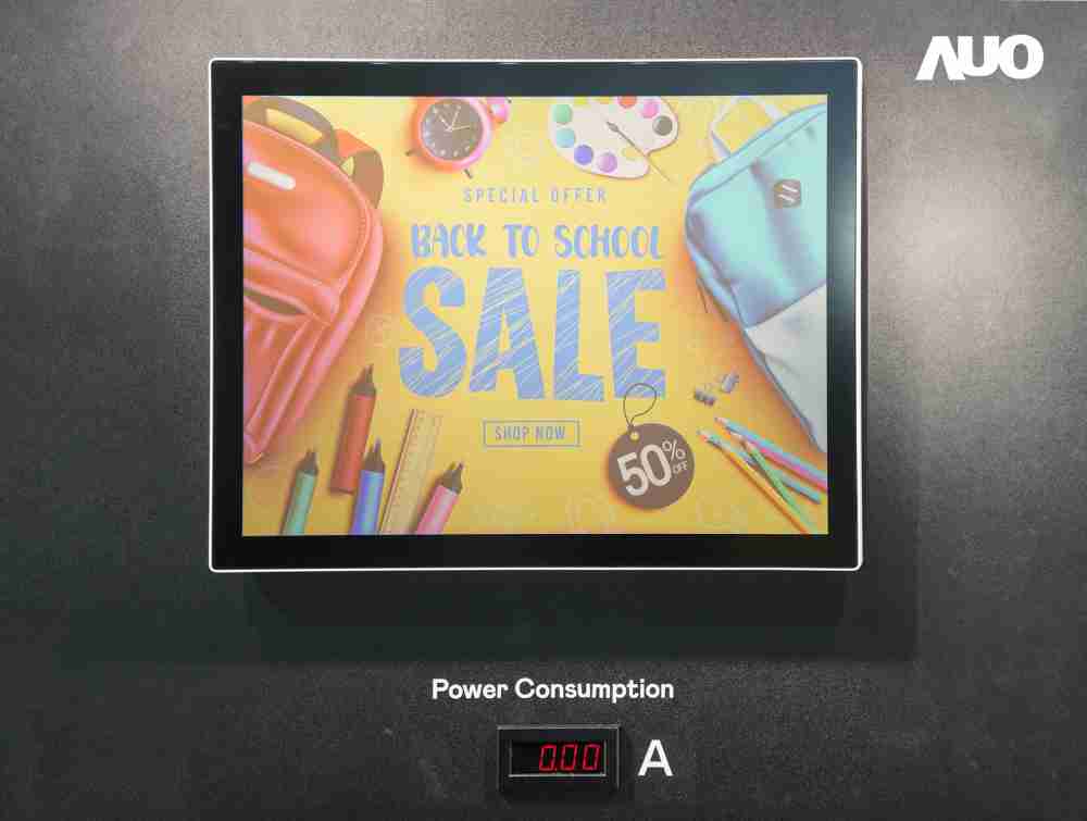 糖果派对展示胆固醇液晶超低耗能户外全彩显示器，，，，ChLC（胆固醇液晶）以双稳态技术使静态显示零功耗，，，，具省电、、、高彩度、、环保的特性，，，还整合软硬件系统解决方案，，，，可透过单一云端平台管理